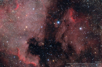 Фотография туманностей NGC 7000 (Северная Америка) и IC 5070 (Пеликан)