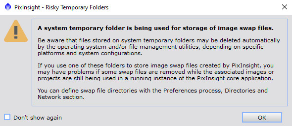Предупреждение A system temporary folder is being used for storage of image swap file