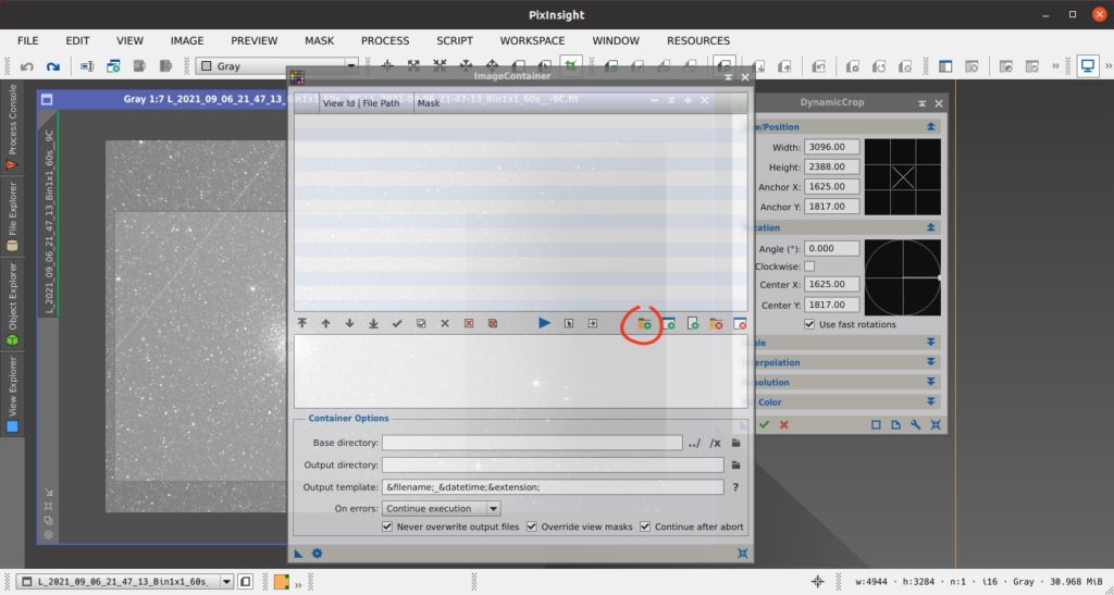 Контейнеры pixinsight, mass crop